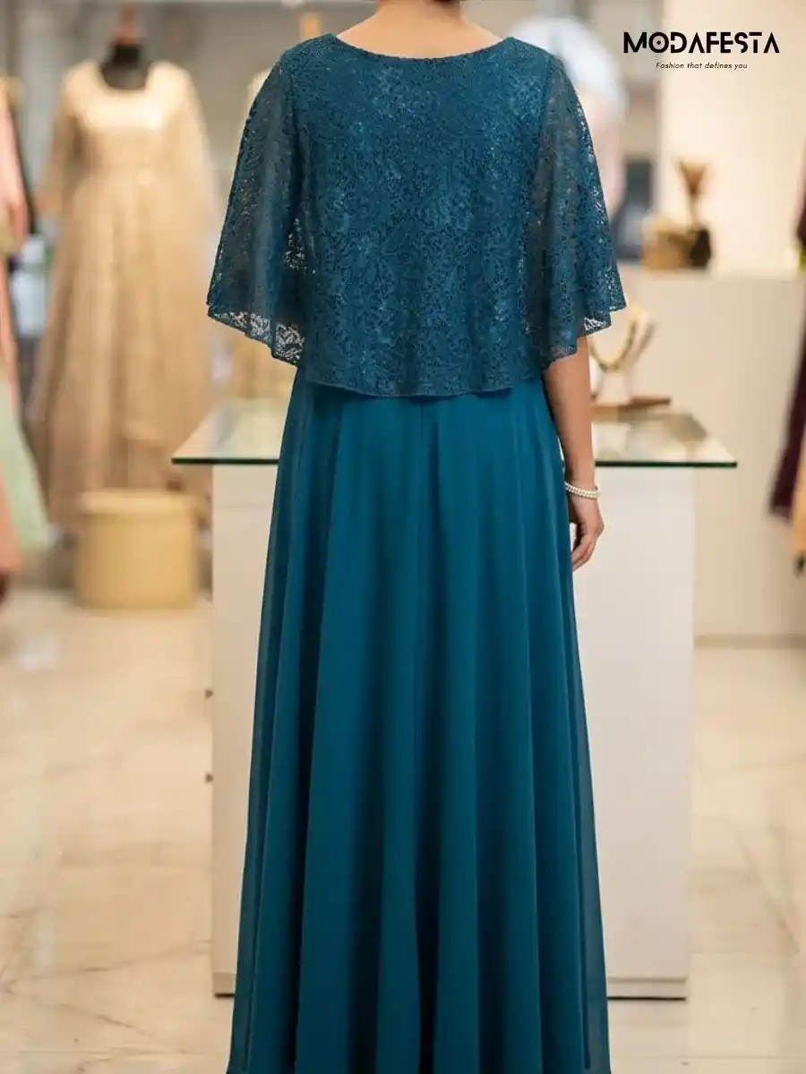 ModaFesta -elegant-chiffon-maxi-gown-V-neck lace-style-teal